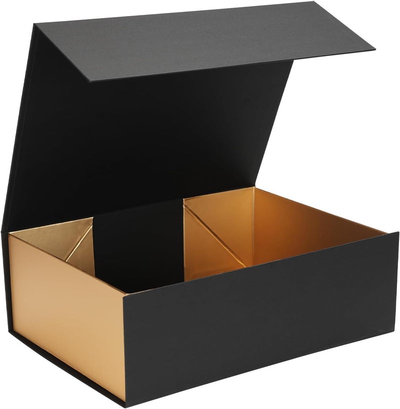 Ditwis 12x9x4 Inches Gift Box with Magnetic Closure Lid, Black-Gold Magnetic Box for Wedding, Groomsmen Bridesmaid Proposal, Birthdays, Mother's Day - Image 1